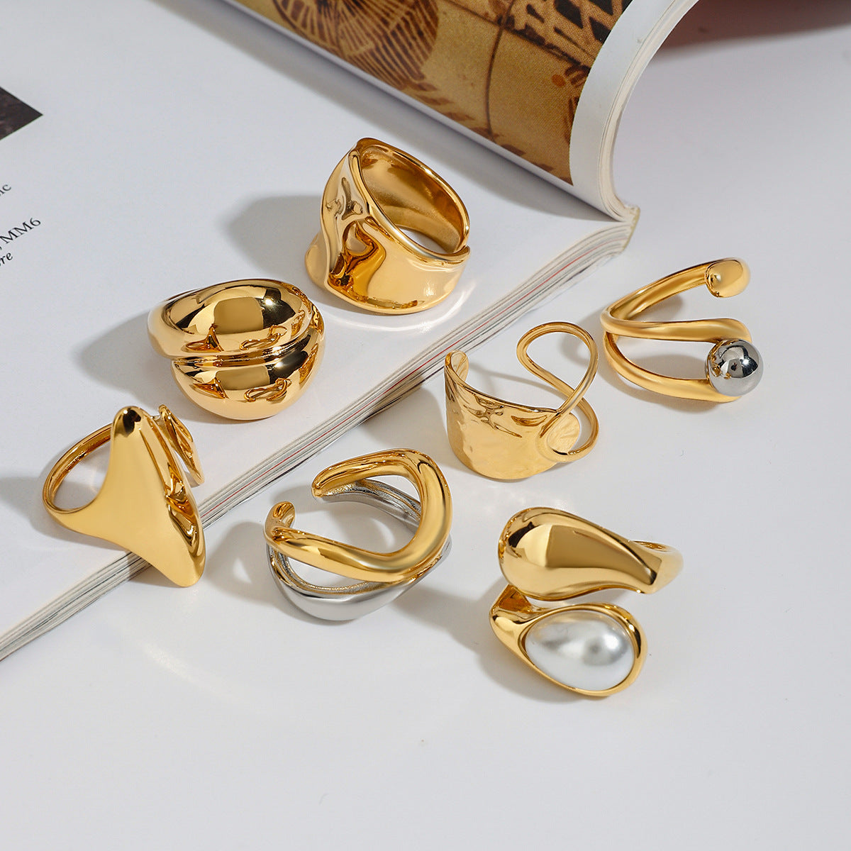 Stainless Steel Geometric Design Pearl Ring