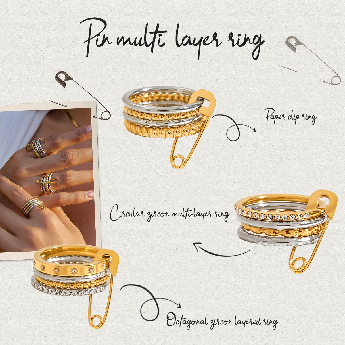 Stainless Steel Multi-layer Stacking Paperclip Ring