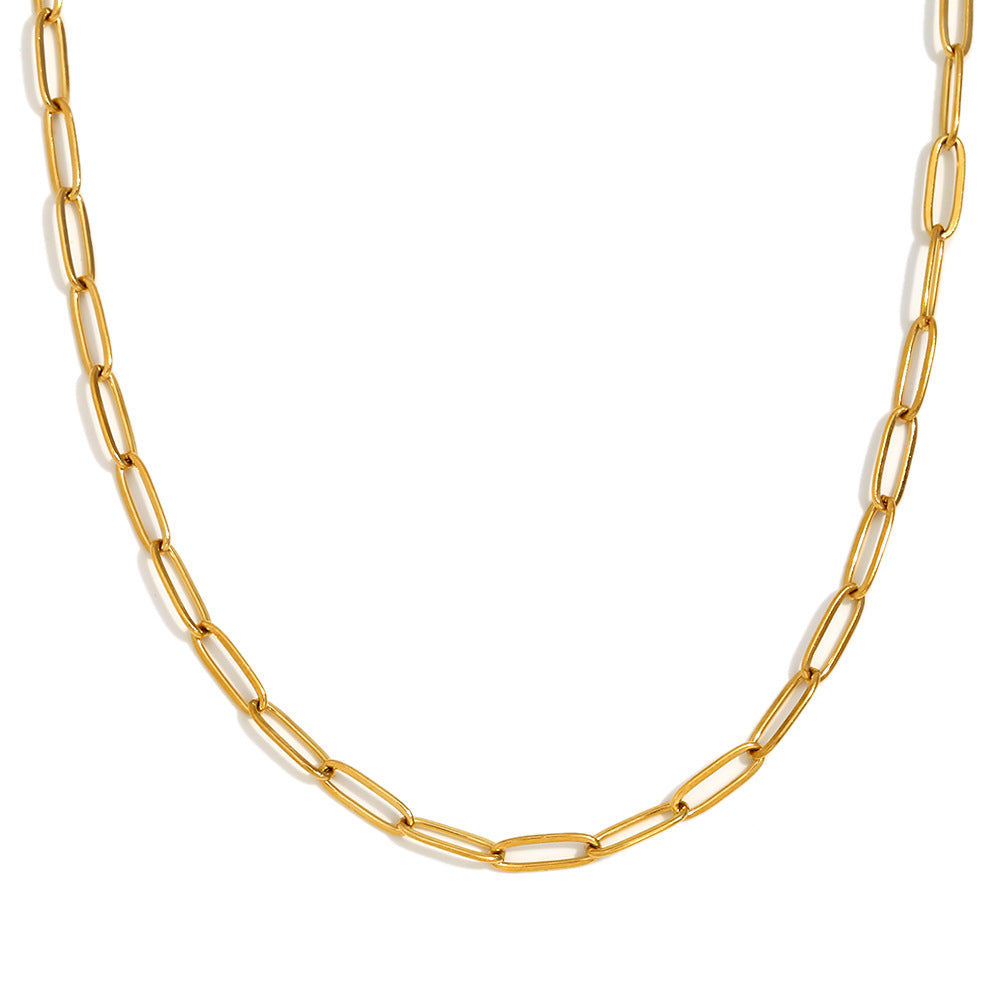 Stainless Steel 18K Gold PVD Paperclip Chain Necklace Bracelet Set