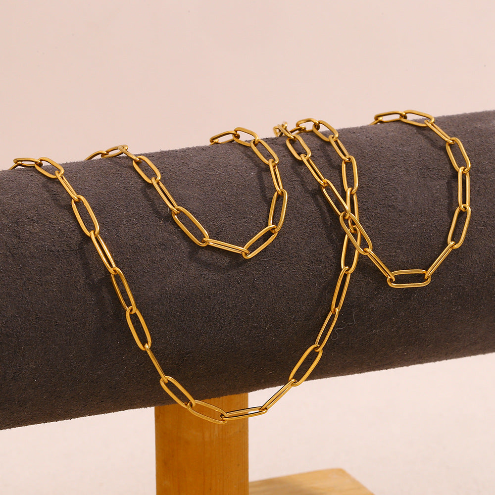 Stainless Steel 18K Gold PVD Paperclip Chain Necklace Bracelet Set