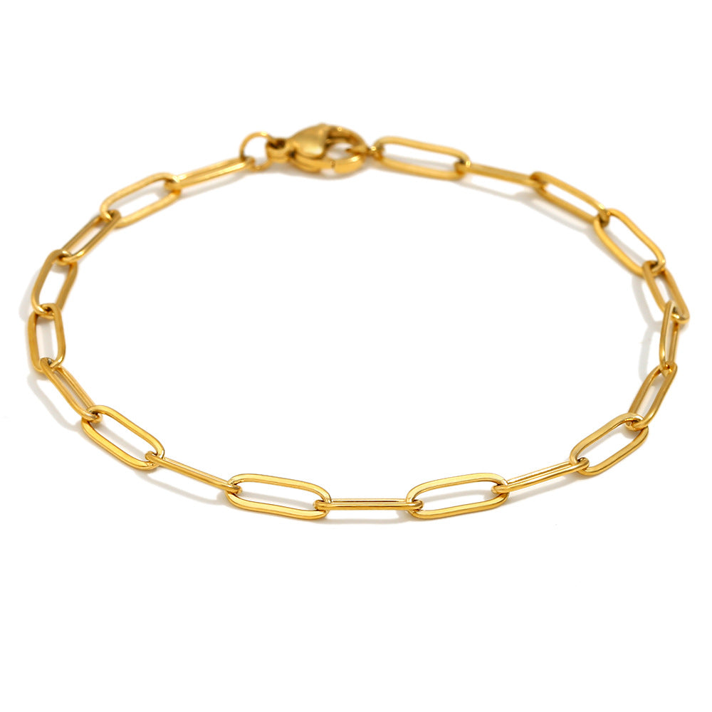 Stainless Steel 18K Gold PVD Paperclip Chain Necklace Bracelet Set