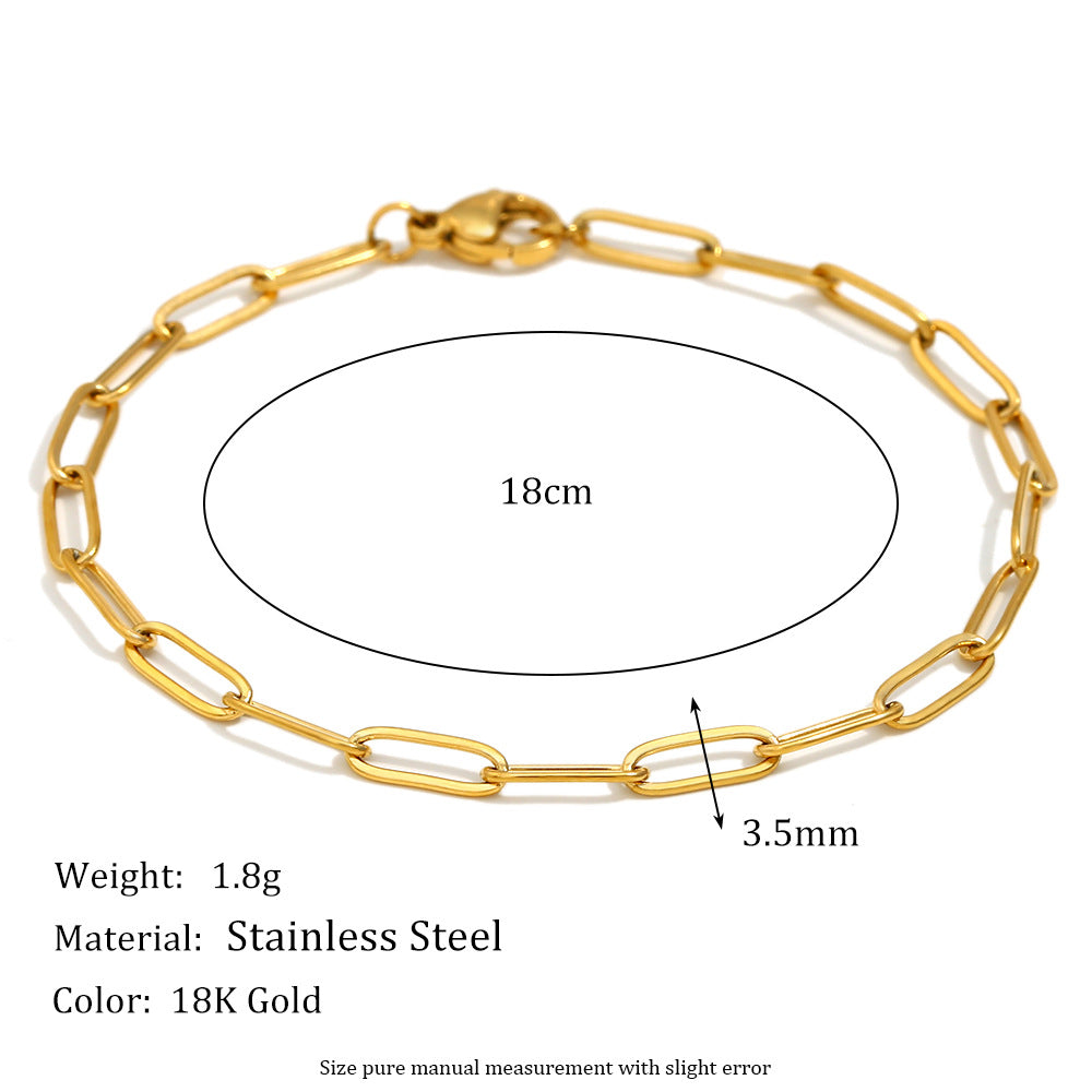 Stainless Steel 18K Gold PVD Paperclip Chain Necklace Bracelet Set