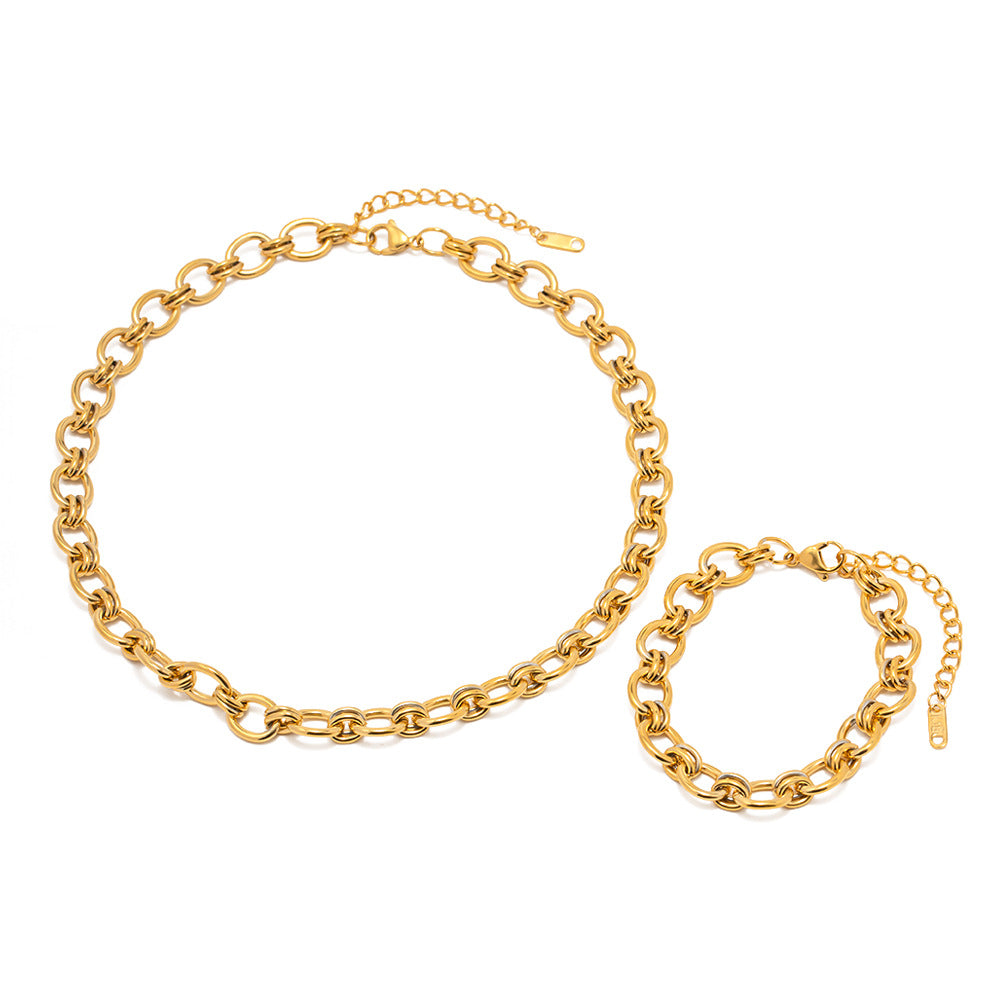 Stainless Steel 18K Gold PVD Chain Necklace Bracelet Set