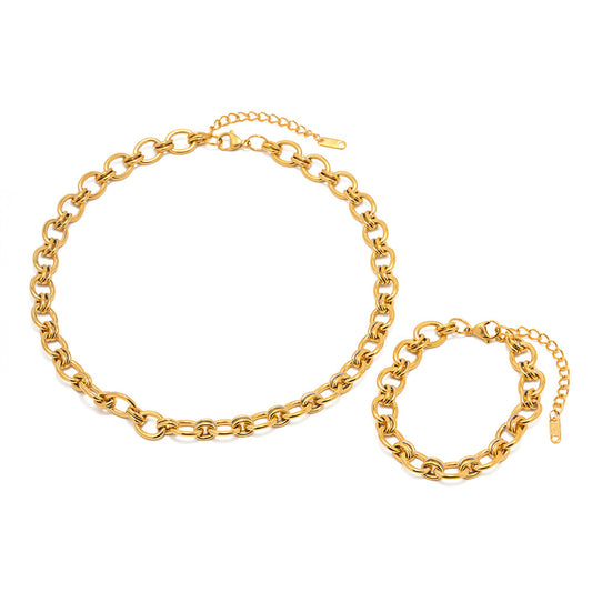 Stainless Steel 18K Gold PVD Chain Necklace Bracelet Set
