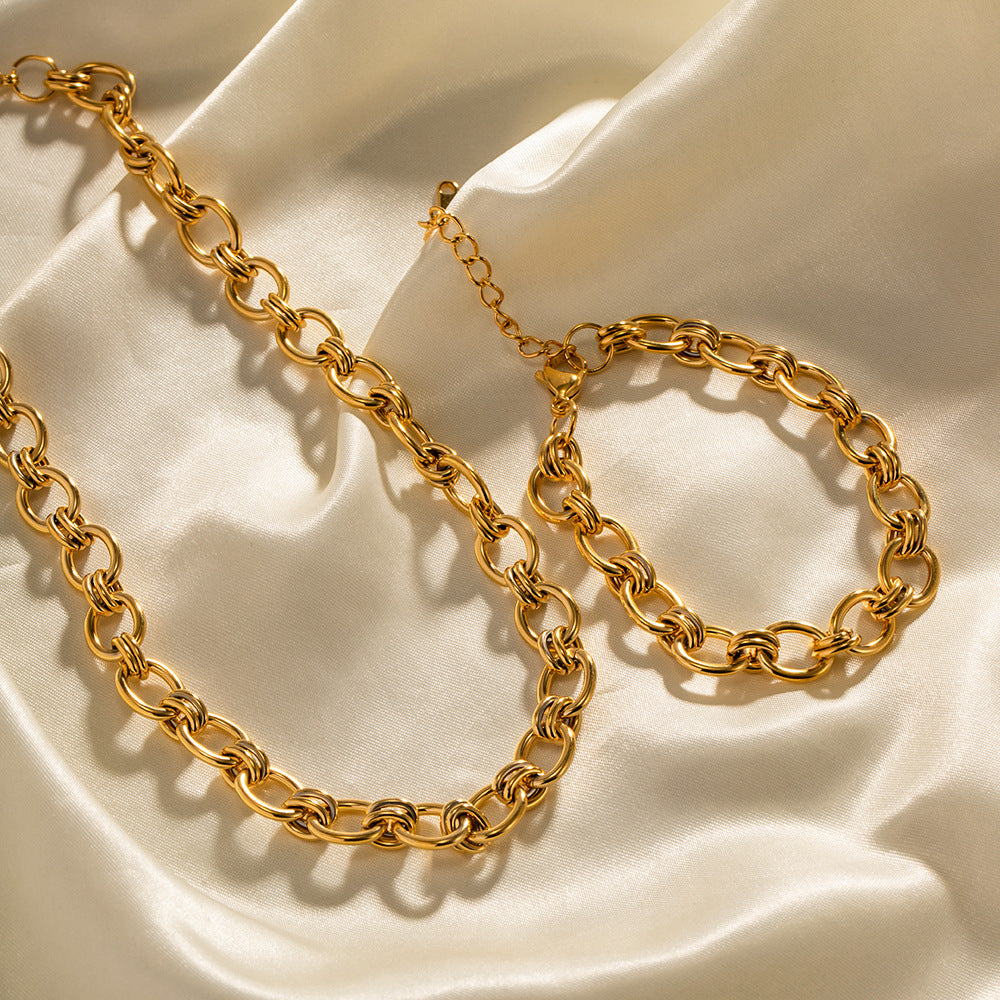 Stainless Steel 18K Gold PVD Chain Necklace Bracelet Set
