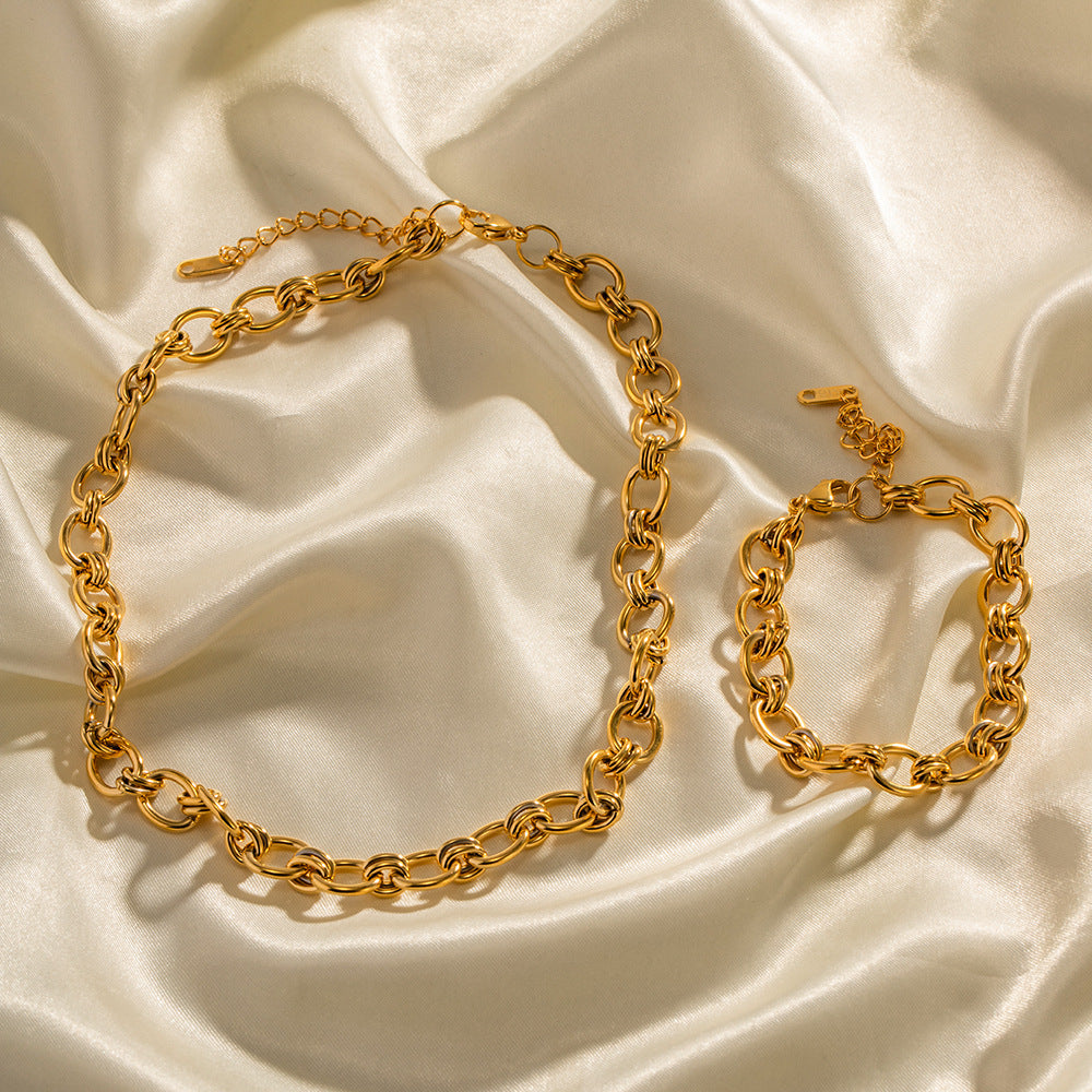 Stainless Steel 18K Gold PVD Chain Necklace Bracelet Set