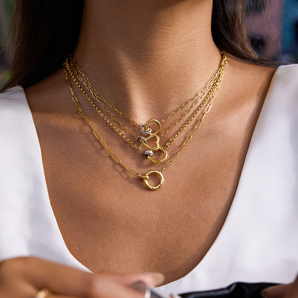 DIY Buckle Stainless Steel Heart Paperclip Chain Necklace