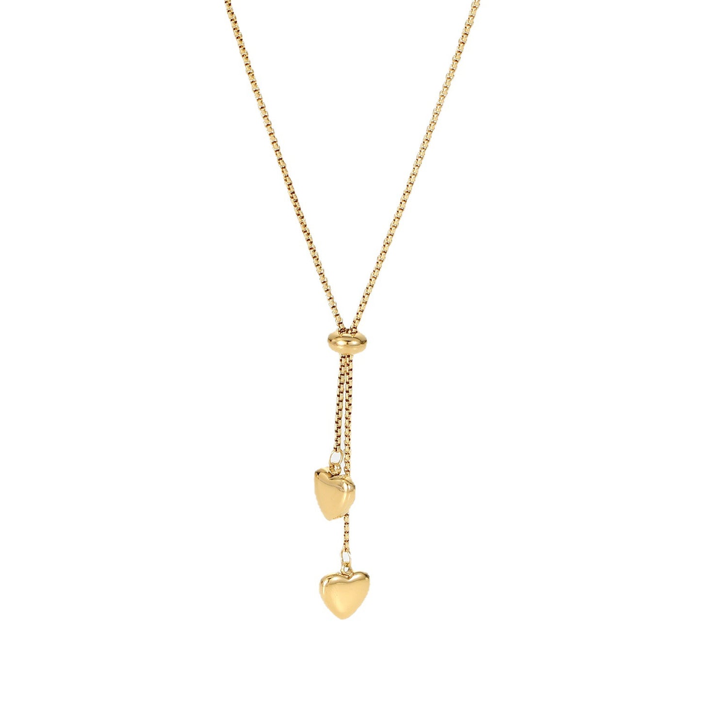Stainless Steel 14K Gold PVD Heart Pendant Lariat Necklace