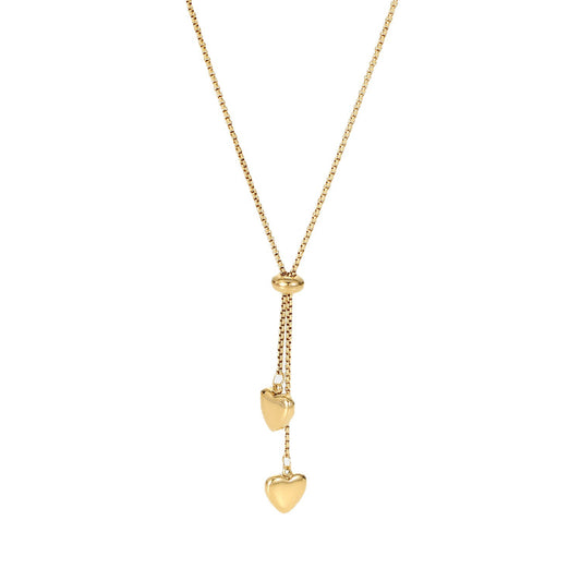 Stainless Steel 14K Gold PVD Heart Pendant Lariat Necklace