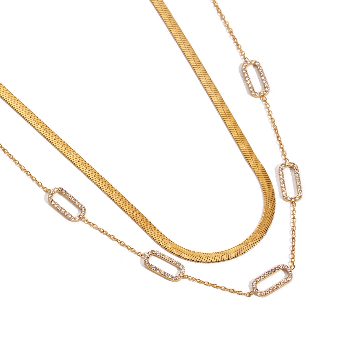 Stainless Steel Rhinestone Cable Chain Necklace