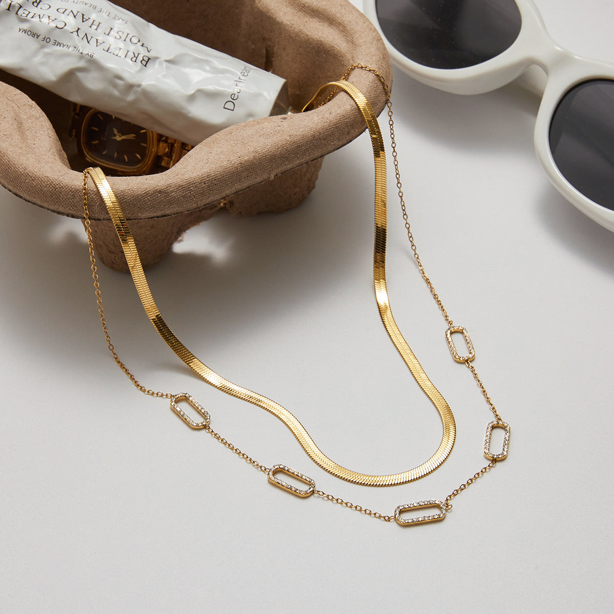 Stainless Steel Rhinestone Cable Chain Necklace