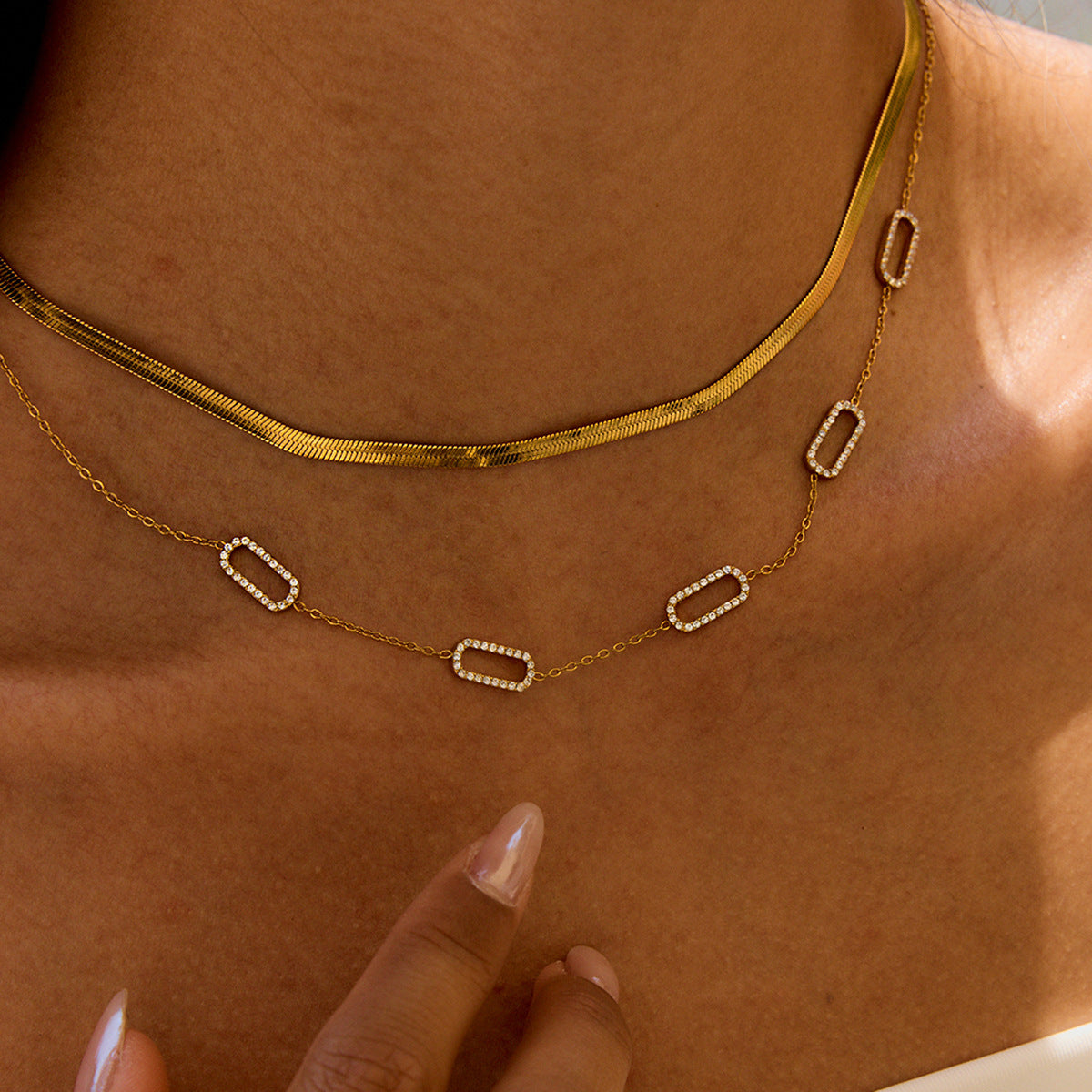 Stainless Steel Rhinestone Cable Chain Necklace