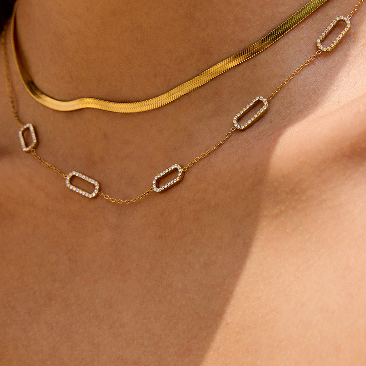 Stainless Steel Rhinestone Cable Chain Necklace