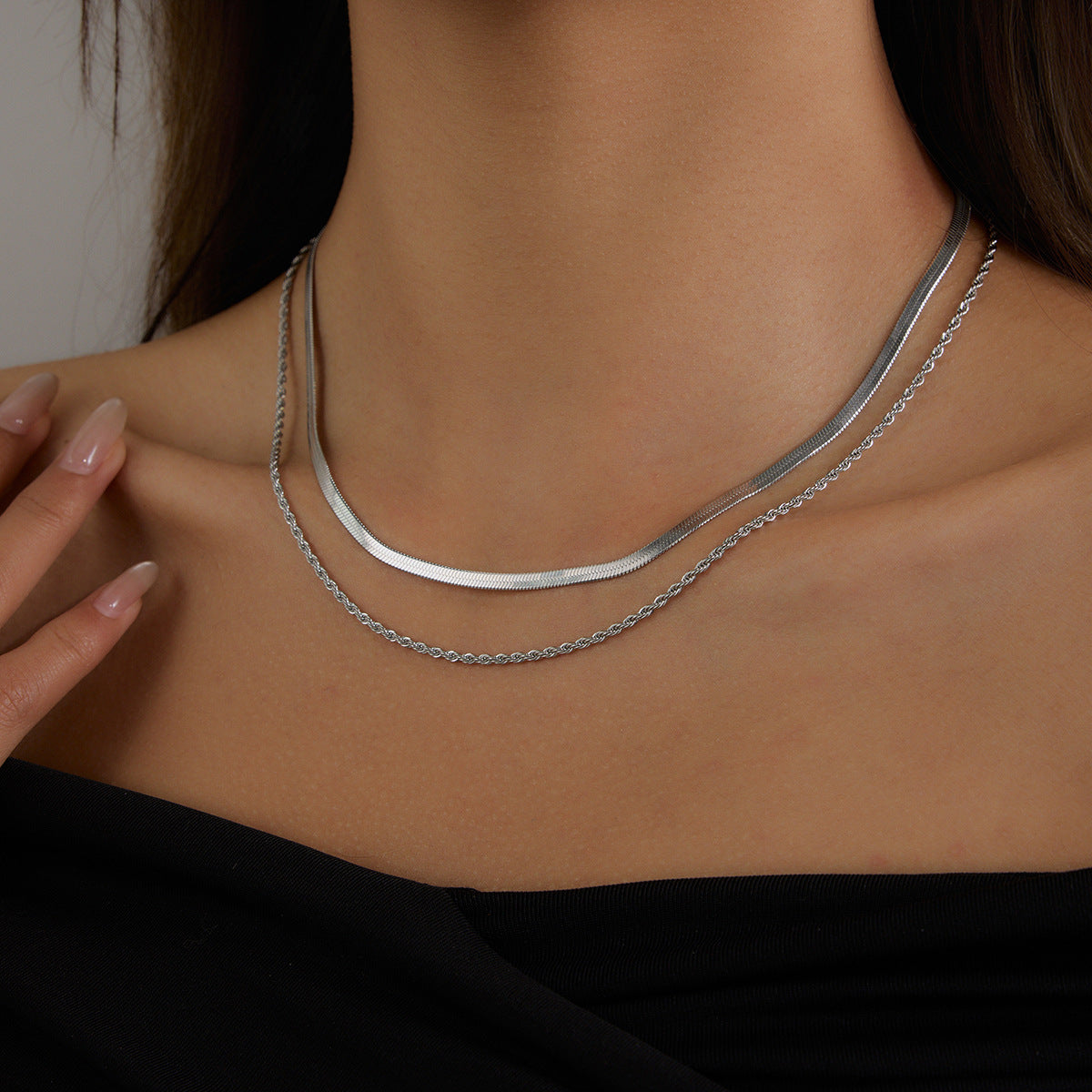Stainless Steel Double-layer Snake Chain Rope Chain Necklace
