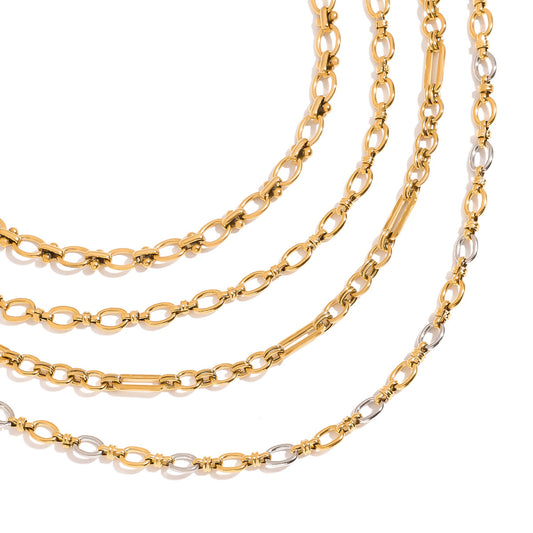 Stainless Steel 18K Gold PVD Plated Layered Chain Necklace