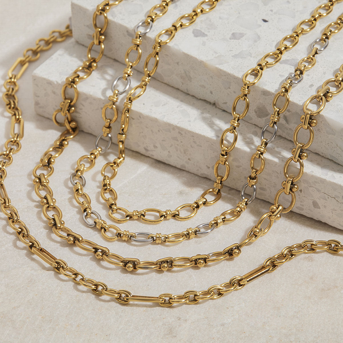 Stainless Steel 18K Gold PVD Plated Layered Chain Necklace