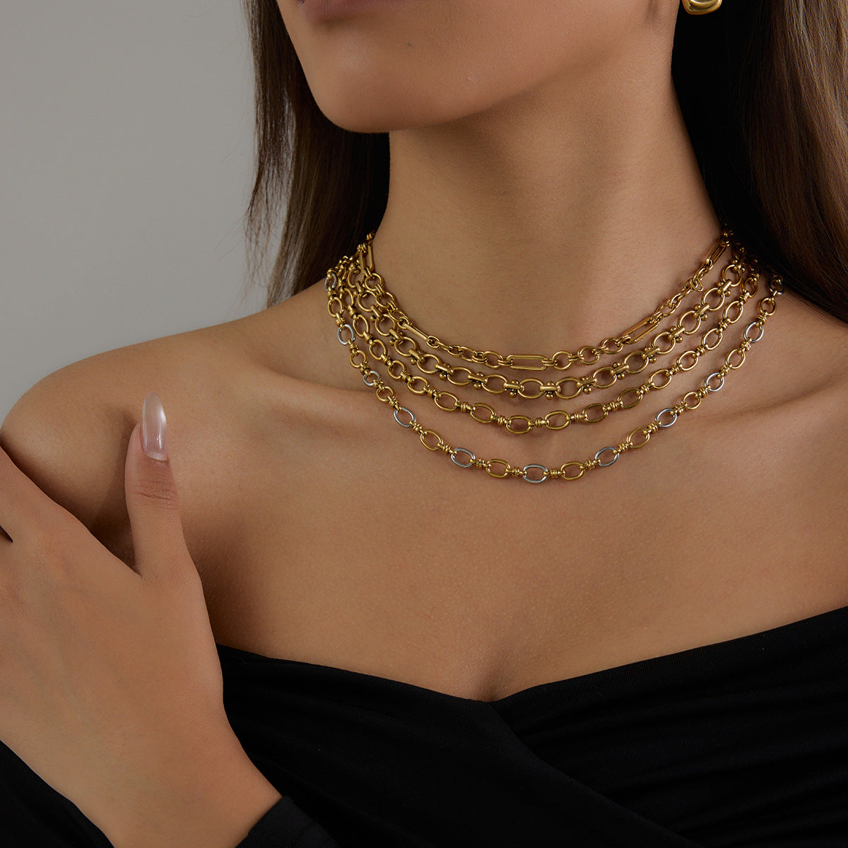 Stainless Steel 18K Gold PVD Plated Layered Chain Necklace