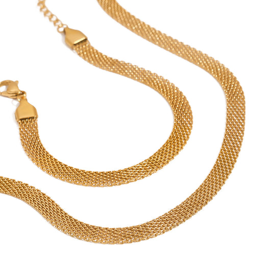 Stainless Steel Wide Link Chain Necklace Bracelet Set