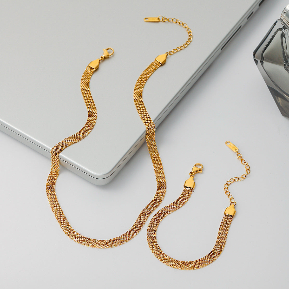 Stainless Steel Wide Link Chain Necklace Bracelet Set