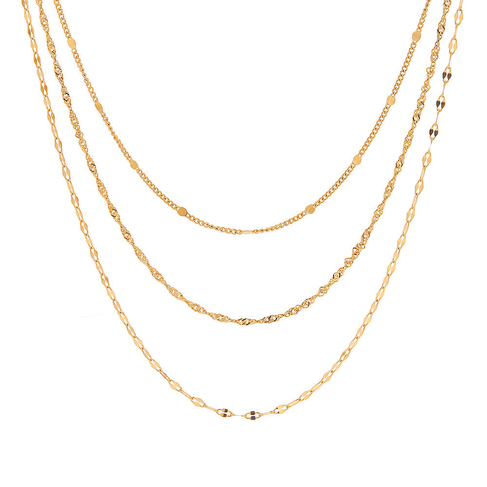 Stainless Steel 18K Gold PVD Three-layer Necklace