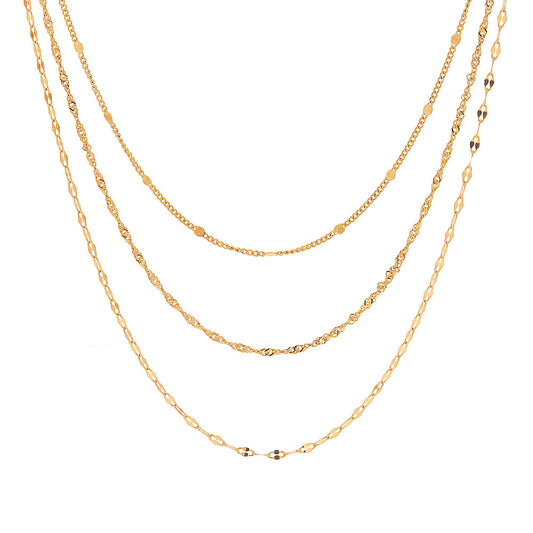 Stainless Steel 18K Gold PVD Three-layer Necklace