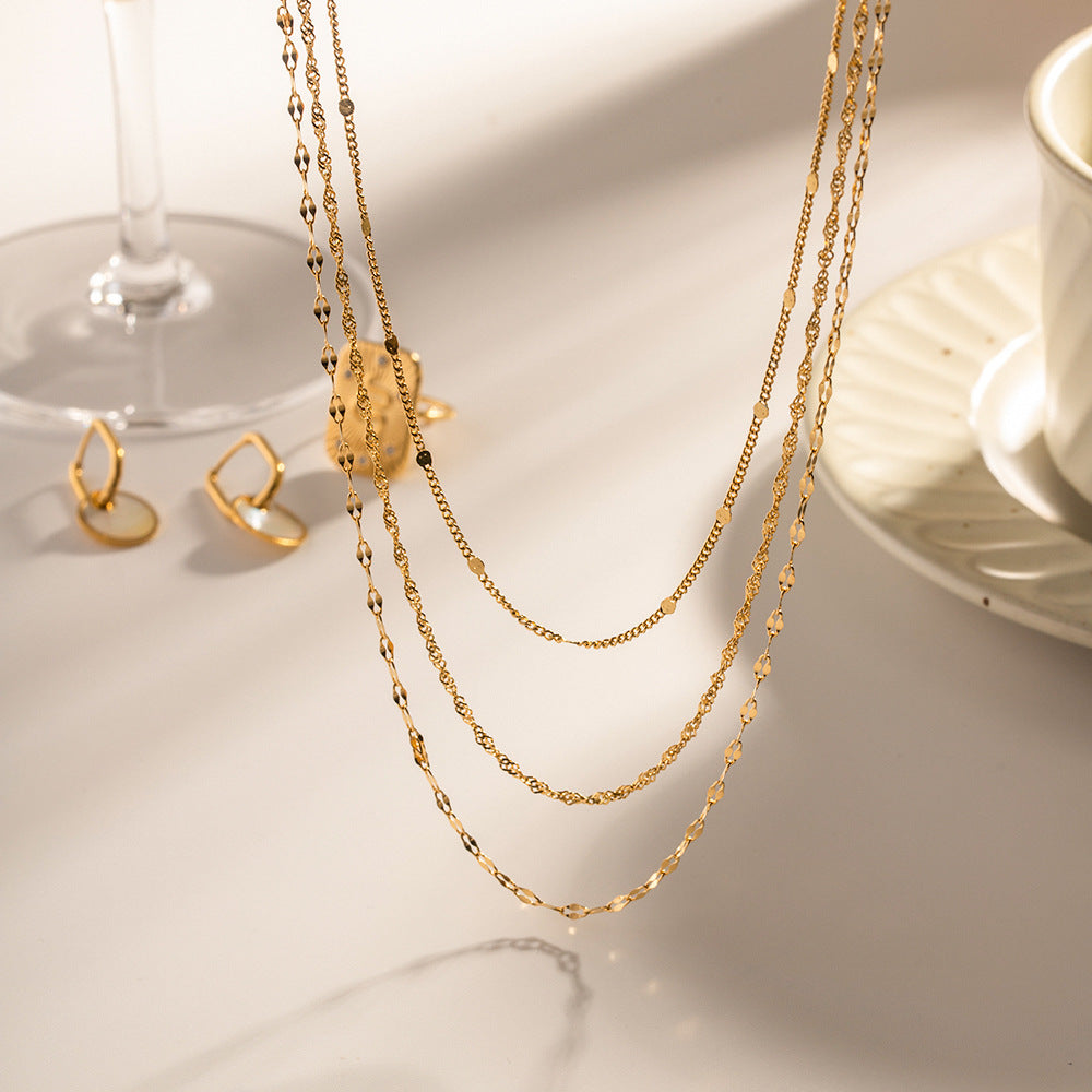 Stainless Steel 18K Gold PVD Three-layer Necklace