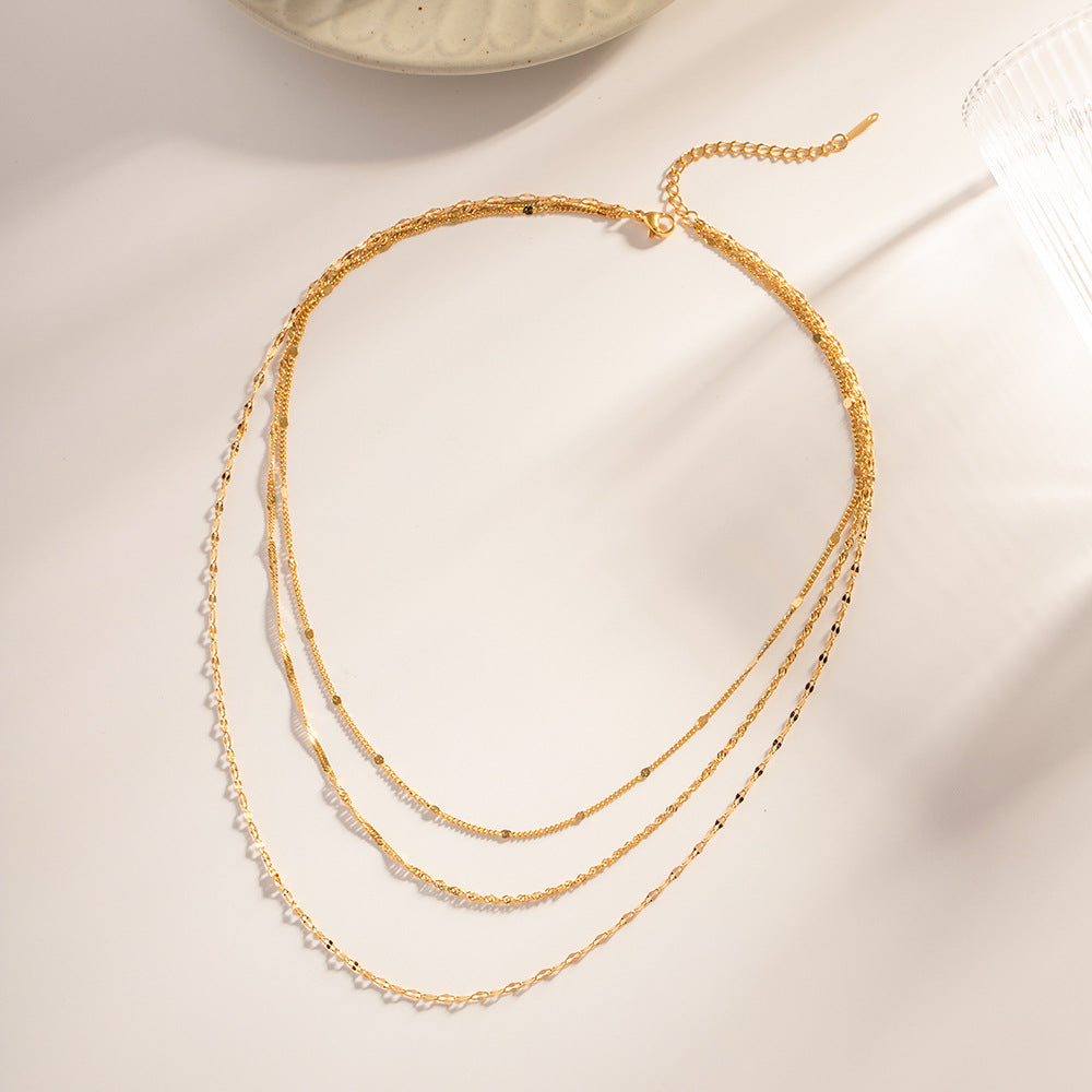 Stainless Steel 18K Gold PVD Three-layer Necklace