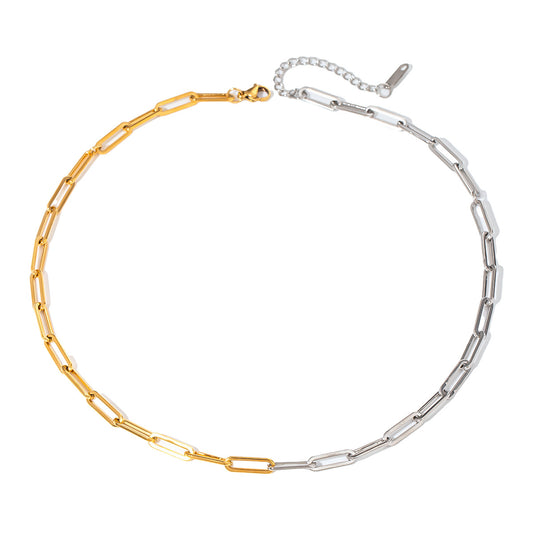Stainless Steel Gold and Steel Two-Tone Paperclip Necklace