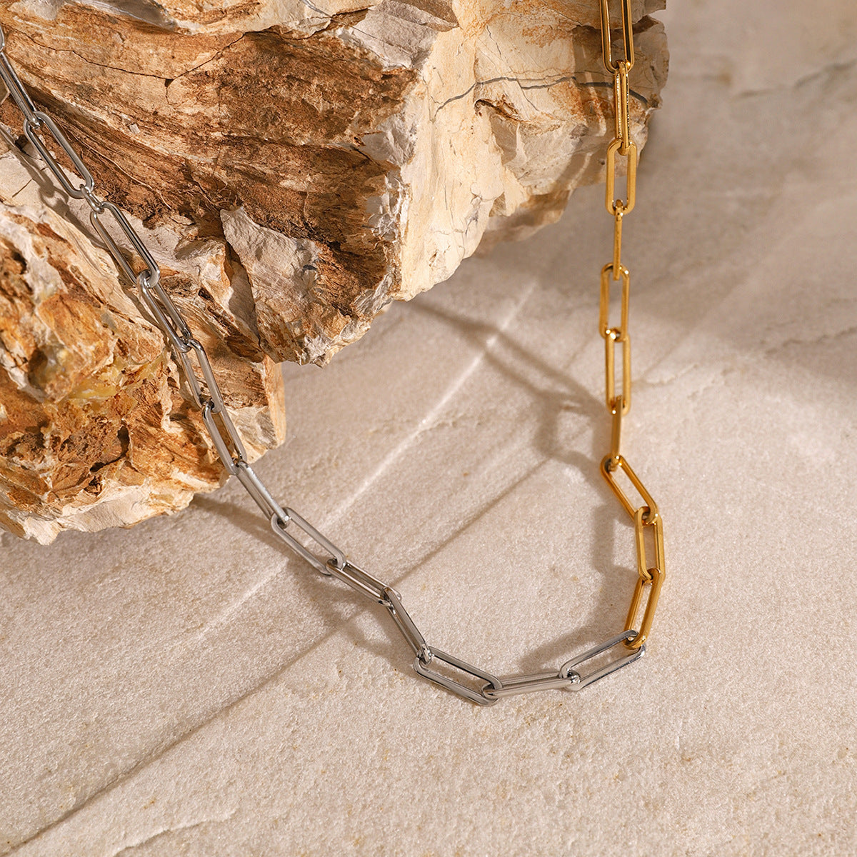 Stainless Steel Gold and Steel Two-Tone Paperclip Necklace