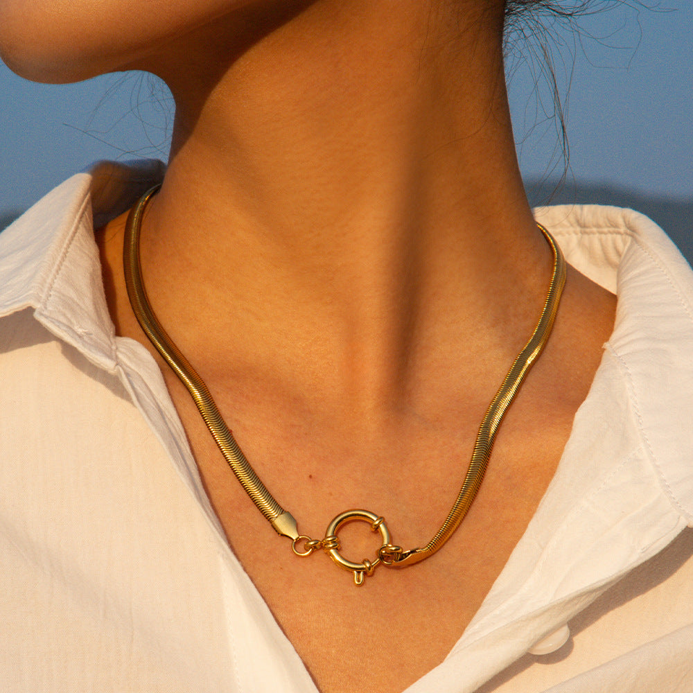 5MM Stainless Steel Spring Clasp Snake Chain Necklace