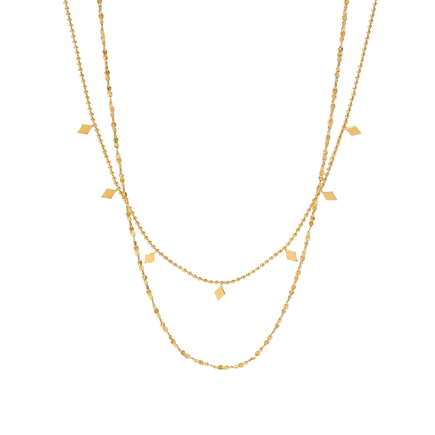 Stainless Steel Double-layer Fringed Sequin Bead Chain Necklace
