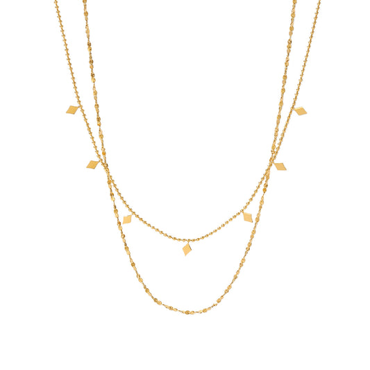 Stainless Steel Double-layer Fringed Sequin Bead Chain Necklace