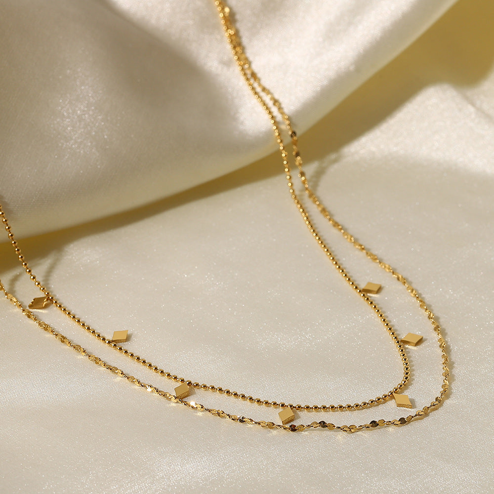 Stainless Steel Double-layer Fringed Sequin Bead Chain Necklace