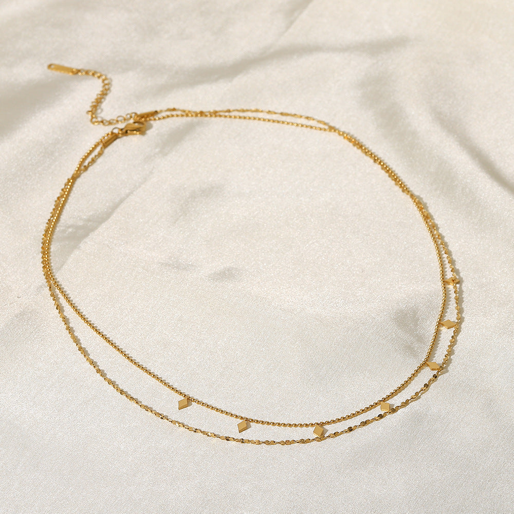 Stainless Steel Double-layer Fringed Sequin Bead Chain Necklace