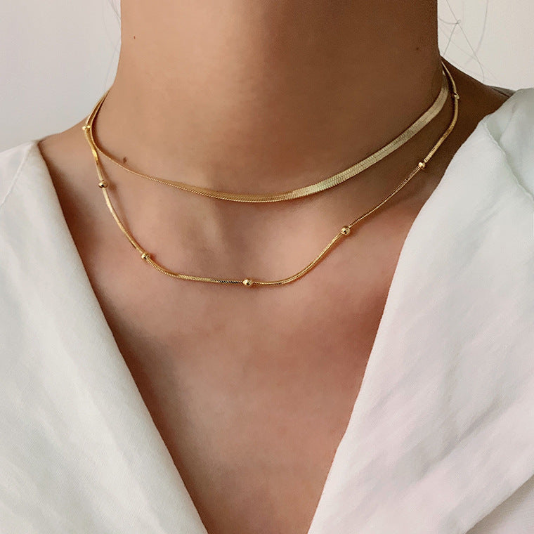 Stainless Steel 14K Gold PVD Round Bead Snake Chain Necklace