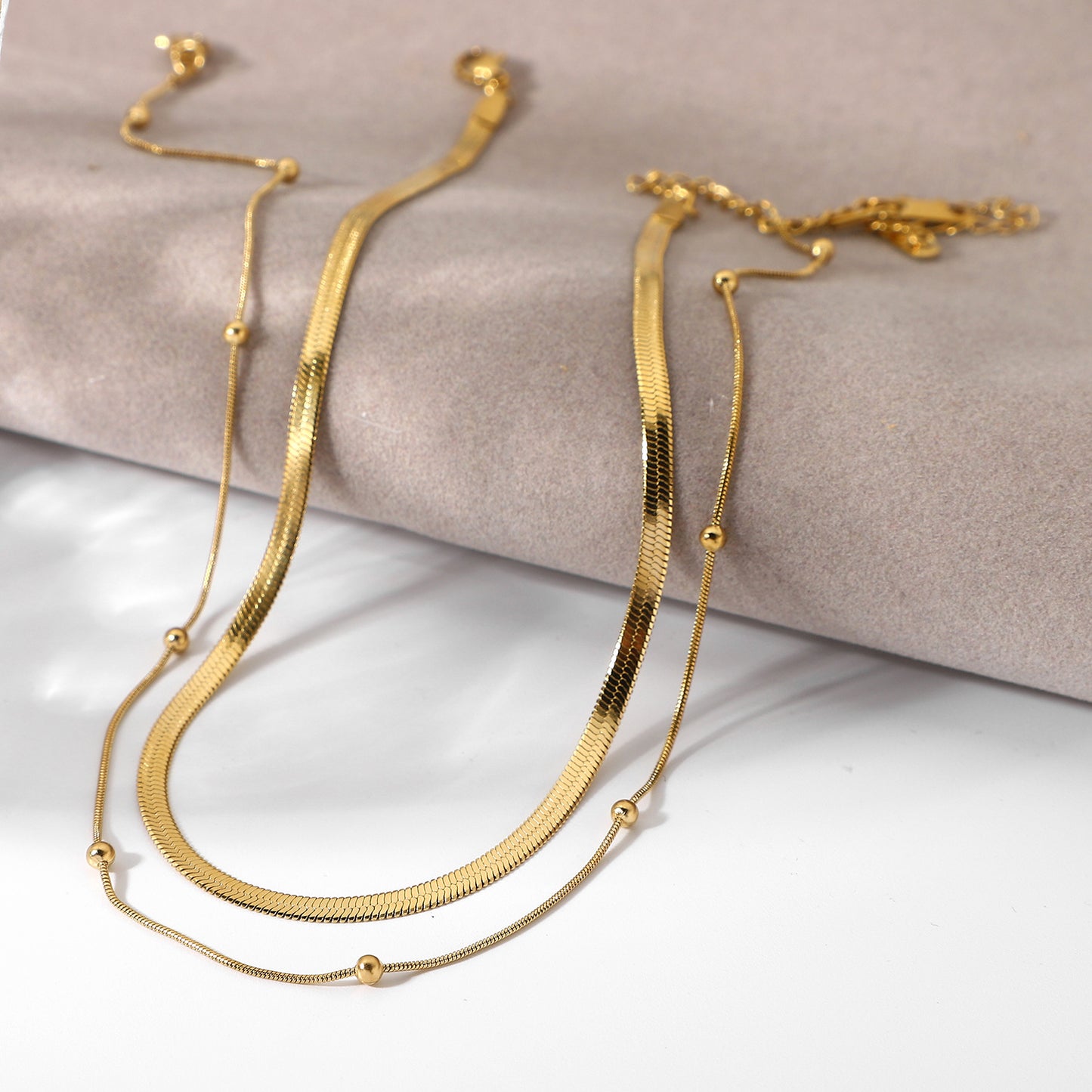 Stainless Steel 14K Gold PVD Round Bead Snake Chain Necklace