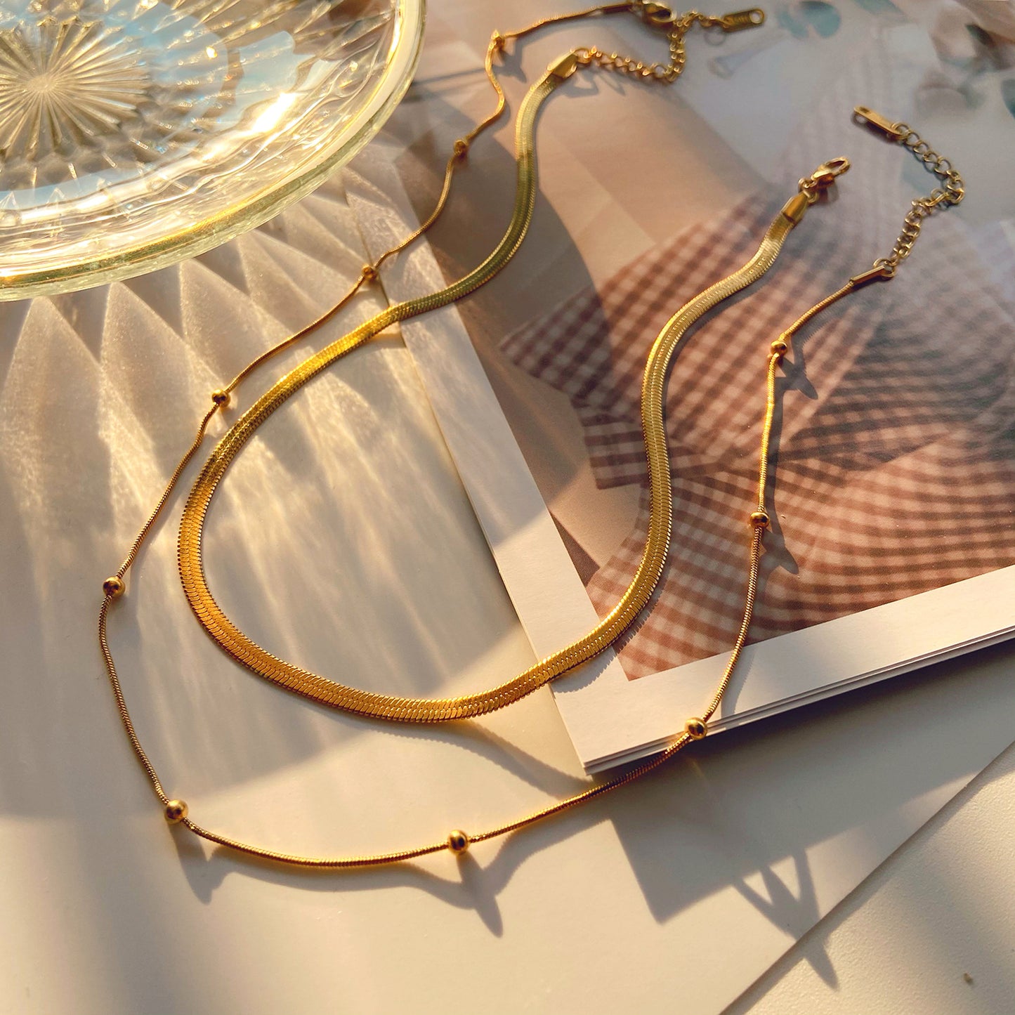 Stainless Steel 14K Gold PVD Round Bead Snake Chain Necklace