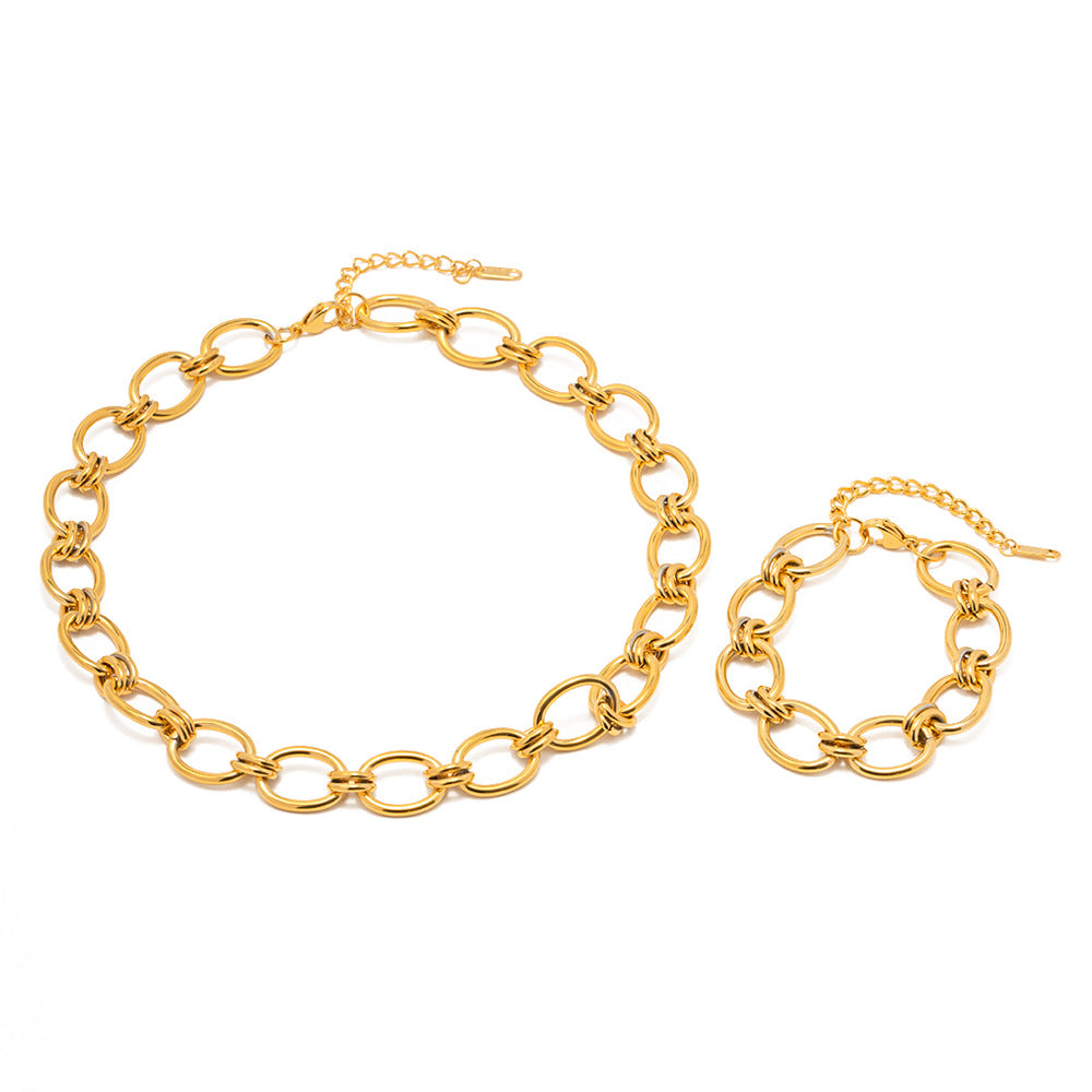 Stainless Steel Thick Chain Necklace Bracelet Set