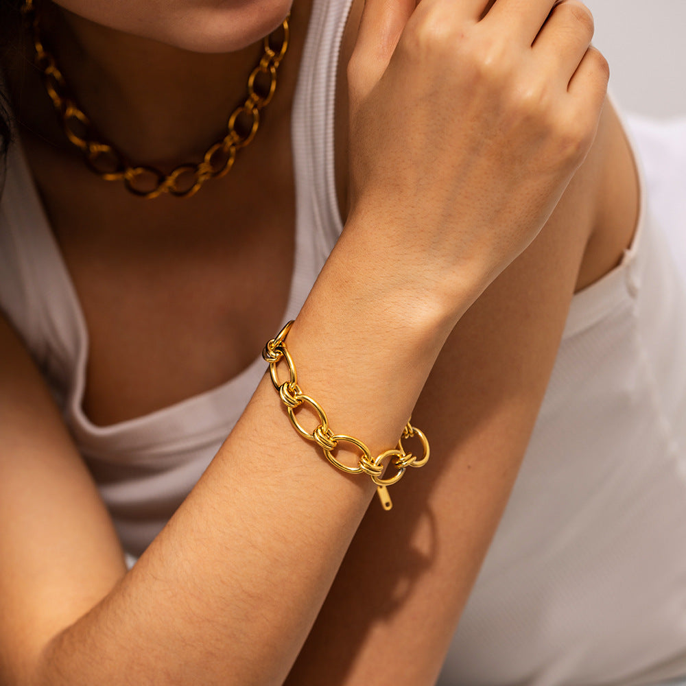 Stainless Steel Thick Chain Necklace Bracelet Set