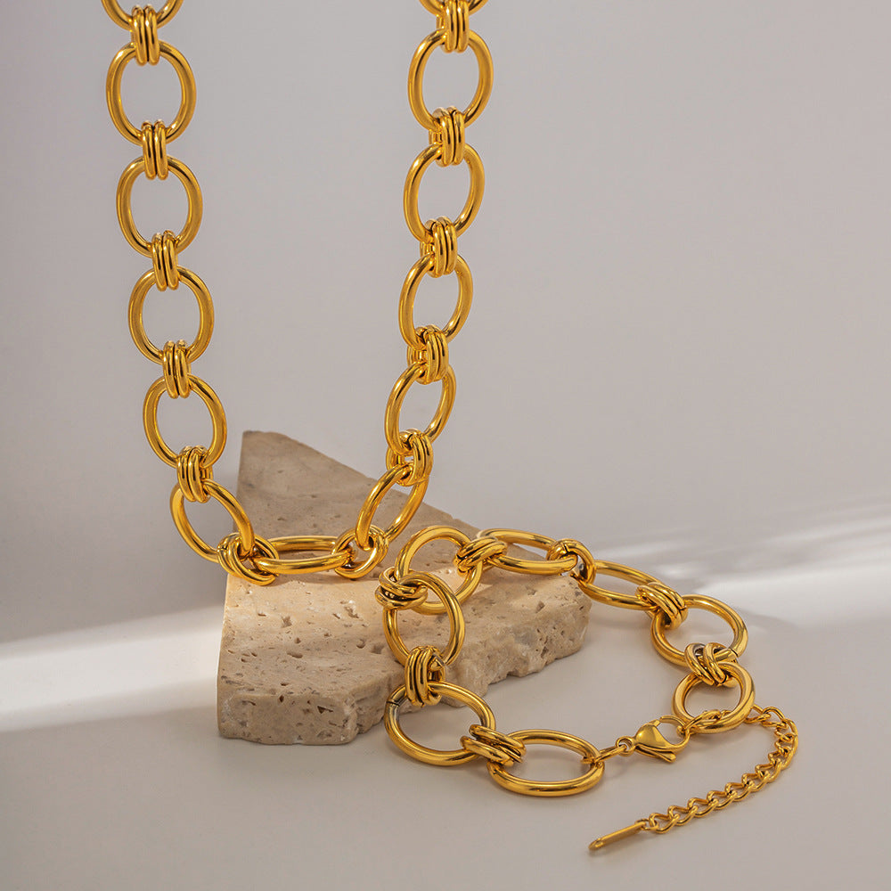 Stainless Steel Thick Chain Necklace Bracelet Set