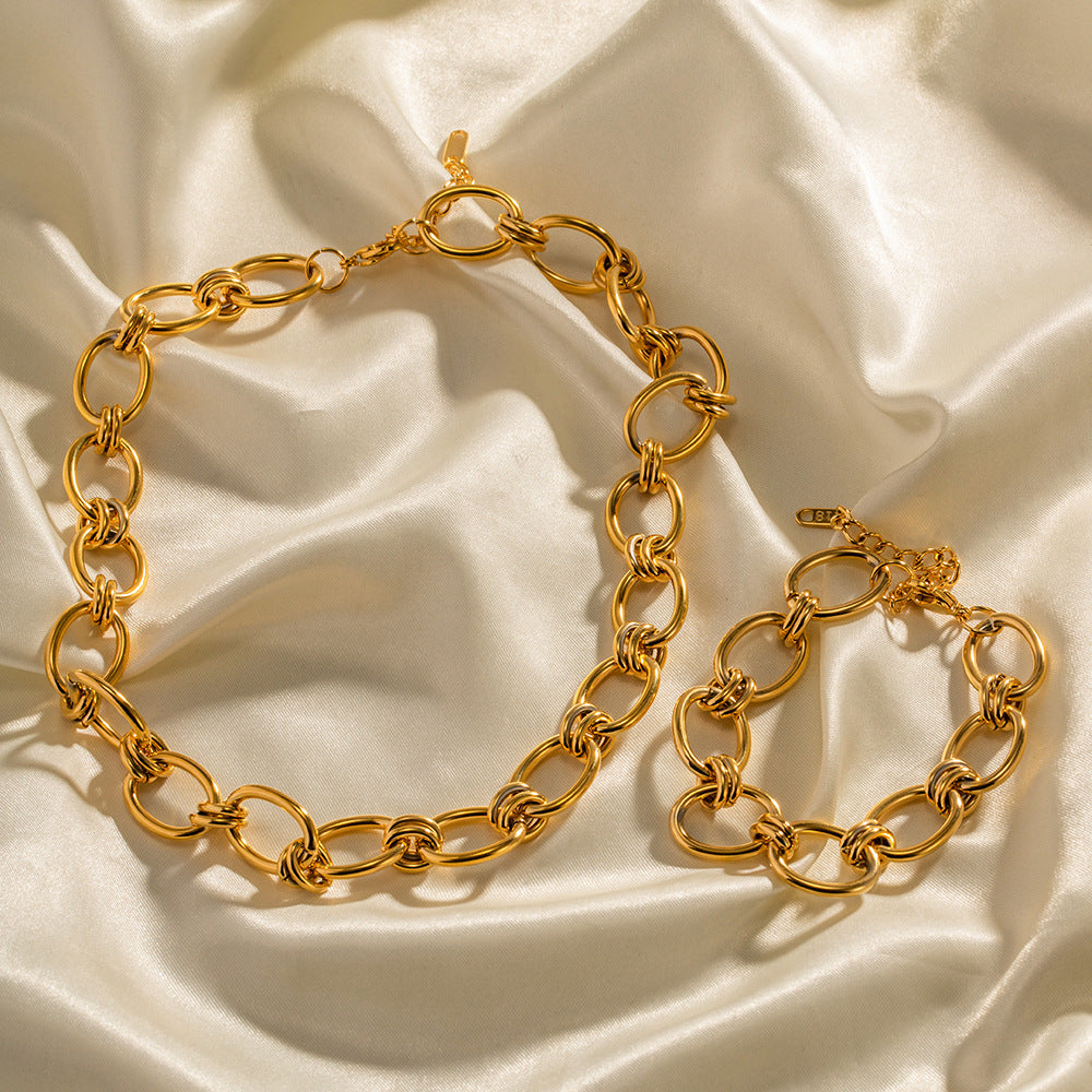 Stainless Steel Thick Chain Necklace Bracelet Set