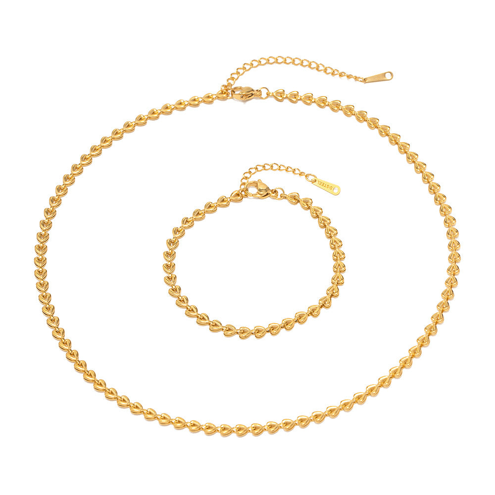 Stainless Steel Heart Braided Necklace Bracelet Set