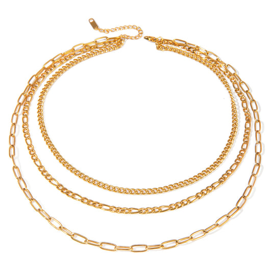Stainless Steel 18K Gold PVD Three-layer Chain Necklace