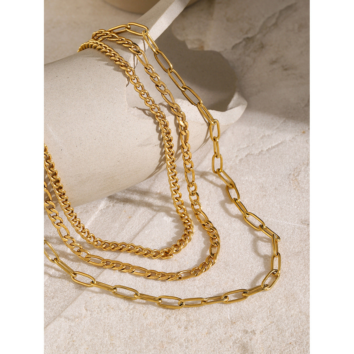 Stainless Steel 18K Gold PVD Three-layer Chain Necklace