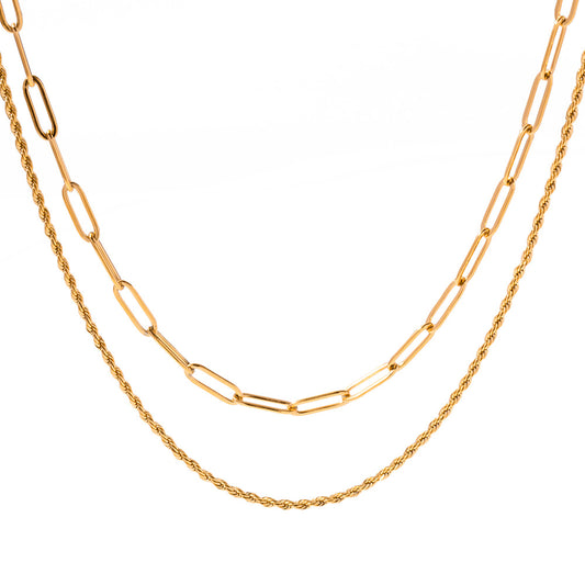 Stainless Steel Double-layer Paperclip Rope Chain Necklace