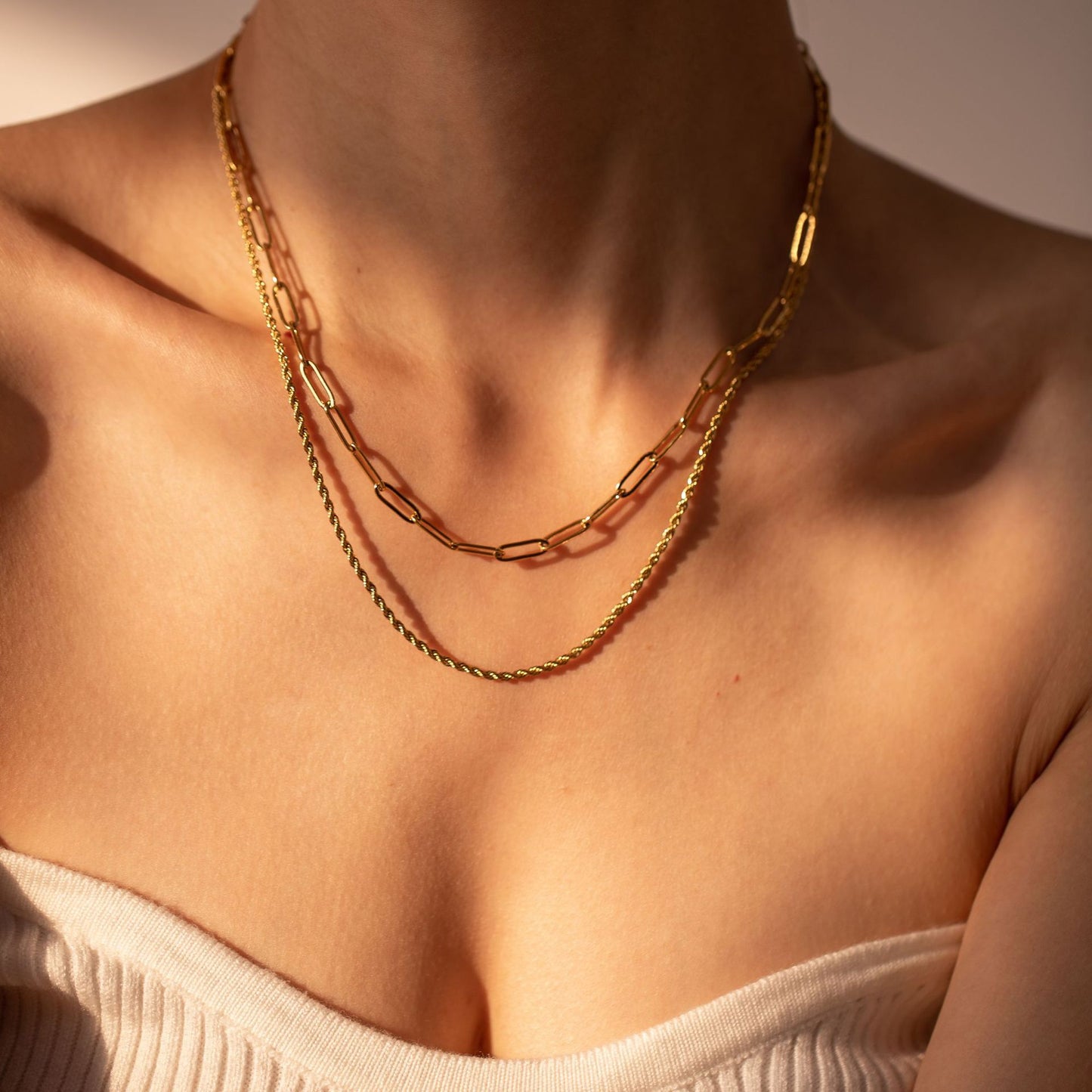 Stainless Steel Double-layer Paperclip Rope Chain Necklace