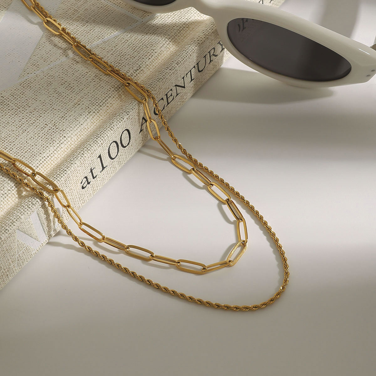 Stainless Steel Double-layer Paperclip Rope Chain Necklace