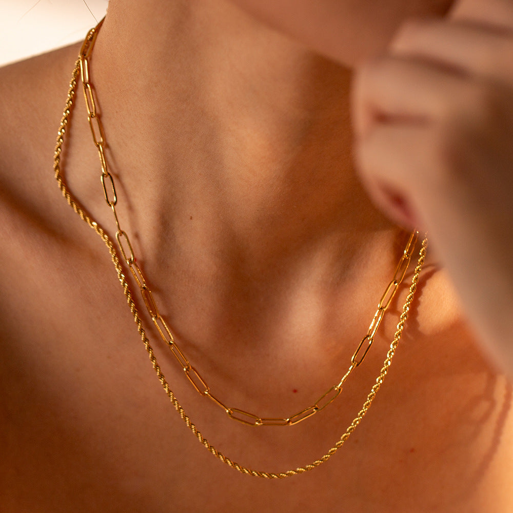 Stainless Steel Double-layer Paperclip Rope Chain Necklace