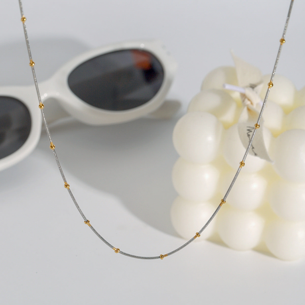Stainless Steel Beaded Snake Chain Necklace