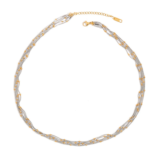 Stainless Steel Multi-layered Gold and Steel Two-Tone Ball Necklace